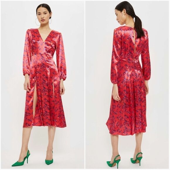 Topshop Wispy Floral Print Midi Dress - Picture 1 of 8